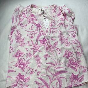 Pink Floral V-Neck Blouse